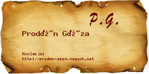 Prodán Géza névjegykártya